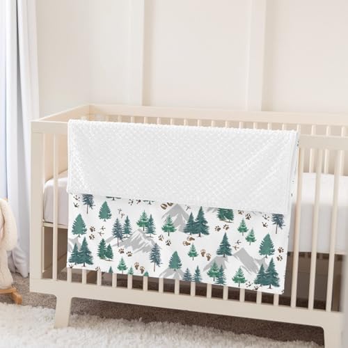 Vintage Trees Paw Mountain Baby Blankets for Girl Boy Pine Trees Animal Tracks Soft Mink Dotted Backing Double Layer Swaddle Receiving Blanket Toddler Nature Wildlife Nursery Bed Blanket Crib 30x40 - Image 5