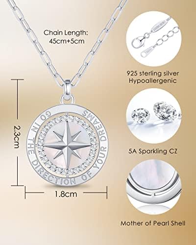 Compass Birthstone Pendant Necklace for Women, S925 Sterling Silver Jewelry - Image 4