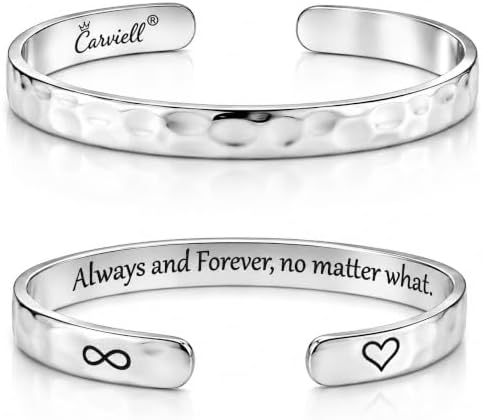 Carviell Bracelets for Women – 100+ Meaningful Engraved Messages – Solid 316L Surgical Stainless Steel Cuff Bracelet – Gift Ready by Carviell