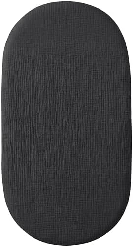 Pro Goleem Muslin Bassinet Sheet for Boys and Girls, Soft Breathable Fitted Cotton Baby Sheets Set for Oval Hourglass and Rectangular Bassinet Mattress, Neutral,1 Pack (Black) by ProGoleem