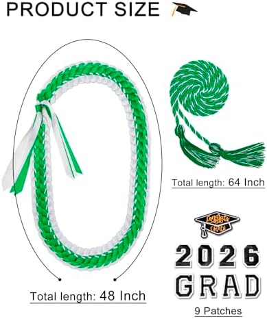 ALKB 2026 Graduation Lei Set - Two-Tone Braided Ribbon with Honor Cord, Unisex Graduation Gift for Graduates, Polyester - Image 2