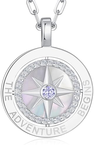 Compass Birthstone Pendant Necklace for Women, S925 Sterling Silver Jewelry by LOUISASECRET