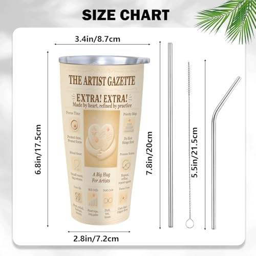 Artist Gift Tumbler 20oz Insulated Stainless Steel with Lid, Vintage Newspaper Style Motivational Design, Art Teacher & Painter Present, Travel Coffee Cup, Fits Car Cup Holders - Image 4