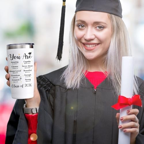Lifecapido Graduation Gifts, Religious Christian Graduation 20oz Insulated Tumbler with Keychain and Makeup Bag, High School College Masters Degree PhD Graduation Gifts for Graduates, White - Image 3