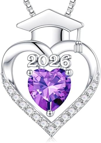 Turandoss Graduation Necklace for Women Her 2026-14K White Gold Plated Dainty Pendant Created Birthstone Necklaces for Women Her Mom Daughter, Small Simple Jewelry Gifts by TurandossJewelry