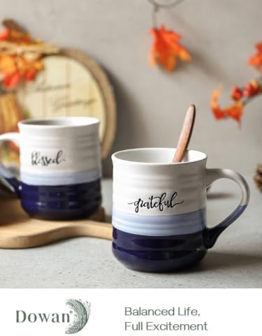 DOWAN 20 oz Coffee Mugs, Large Mugs with Word Blessed Grateful, Porcelain Coffee Cup, Thank You Gifts for Mom Dad, Set of 2 - Image 2