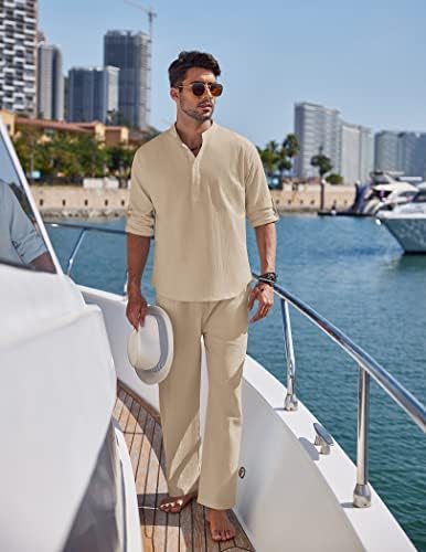 COOFANDY Men’s 2 Piece Cotton Linen Set Casual Beach Outfits Long Sleeve - Image 2