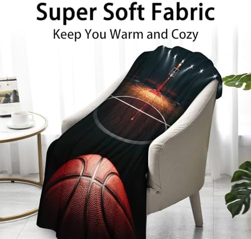 Mercuryelf Basketball Throw Blanket - Soft, Fuzzy & Warm - 50x60 Inches Flannel Blankets for Living Room, Sofa - Black Sports Throws Gift for Teens - Image 2