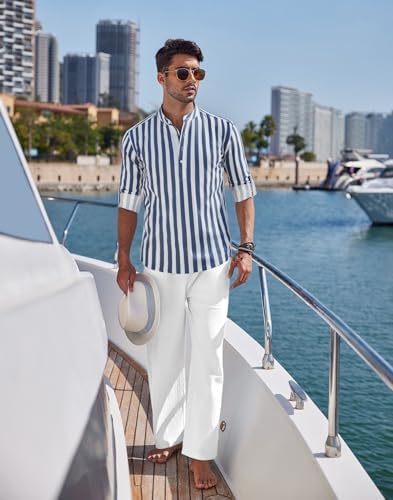 COOFANDY Men’s 2 Piece Cotton Linen Set Casual Beach Outfits Long Sleeve - Image 3