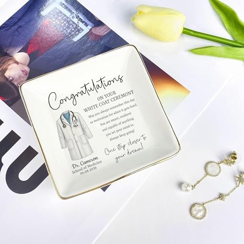White Coat Ceramic Tray, Medical School Graduation Gift, White Coat Ceremony Gift for Doctors Nurses PA Student, Custom Graduation Gifts for Medical Pharmacy PA Students Keepsake - Image 2