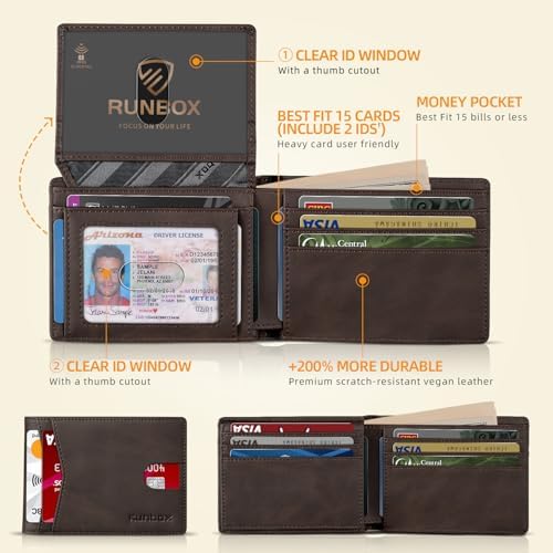 RUNBOX Wallet for Men -Slim Rfid Leather Mens Bifold Novelty Wallets 2 ID Window With Gift Box Men's Accessories - Image 2