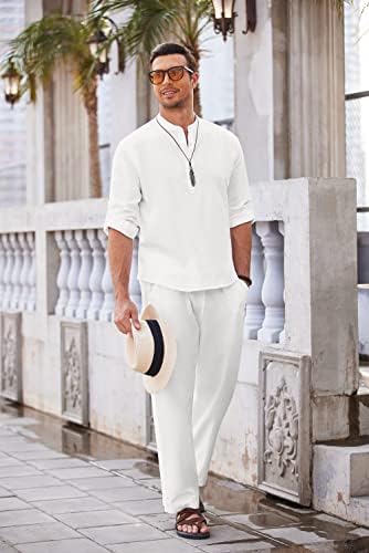 COOFANDY Men’s 2 Piece Cotton Linen Set Casual Beach Outfits Long Sleeve - Image 3