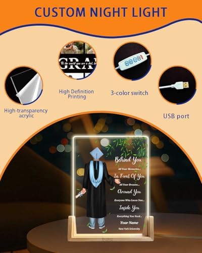 Personalized Name Graduation Gifts Custom Night Light LED Table Lamp Portrait Creator for Him 2026 University High School Keepsake(Boy D) - Image 6