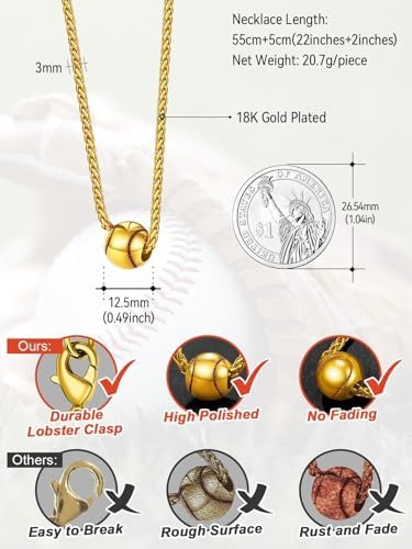 FaithHeart Sports Necklace for Men Women, Stainless Steel Gold Plated 3D Football/Soccer/Basketball/Volleyball Pendant Jewelry with Delicate Gift Packaging - Image 6