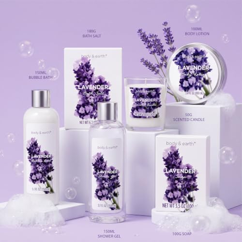 Gift Set for Women Body & Earth Spa Gifts Set Lavender Gift Baskets for Women Bath Sets with Bubble Bath Body Lotion Scented Candle Christmas Gifts for mom，Wife - Image 2