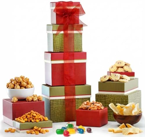 Broadway Basketeers 4 Box Snack Gift Basket Tower for Men, Women & Friends by BroadwayBasketeers