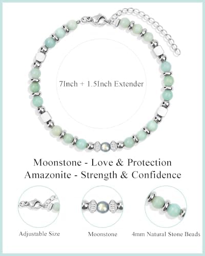 Gifts for Women Moonstone Bracelet, Amazonite Imperial Jasper Bracelets - Image 3