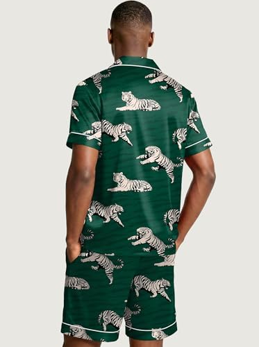 Ekouaer Mens Silk Satin Pajamas Set Short Sleeve Button Up Lounge Pjs Set - Image 6