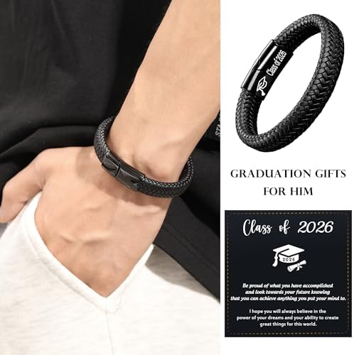Btysun Mens Leather Bracelet, Teen Boy Gifts Stocking Stuffers for Teen I Love You Gifts for Him Boyfriend Birthday Gift for Son Husband Godson Bracelets for Men Dad Christmas Anniversary Jewelry - Image 2