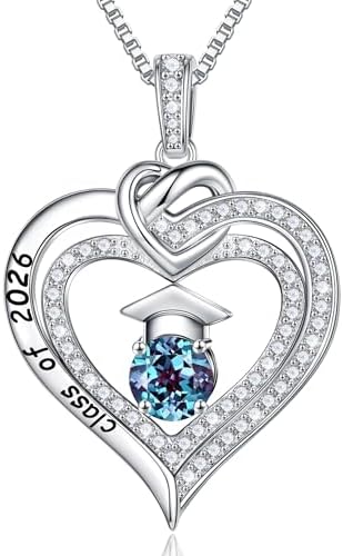 Turandoss Graduation Gifts for Her 2026, S925 Sterling Silver Birthstone Necklace Engraved Class of 2026 Inspirational Necklaces High School College Graduation Gifts for Women by TurandossJewelry