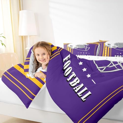 Erosebridal Football Gifts Bedding Comforter Sets for Sports Lovers Fans Presents, Football Bedding for Kids Boys Teens Purple Yellow Striped Lines Stars Comforter Full - Image 6