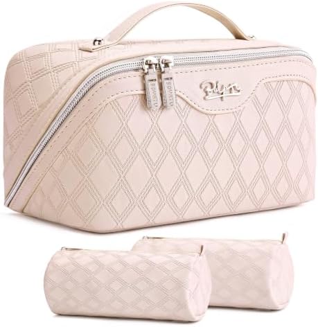 BOYATU Travel Makeup Bag Organizer: 3 Pcs Cosmetic Bag Set for Women Beige by BOYATU