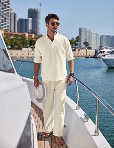 COOFANDY Men’s 2 Piece Cotton Linen Set Casual Beach Outfits Long Sleeve - Image 2