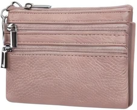 Women's Genuine Leather Coin Purse Mini Pouch Change Wallet with Keychain