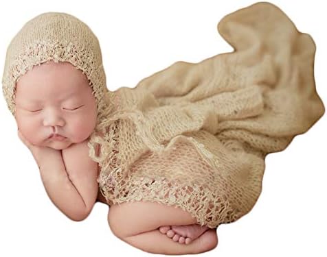 Baby Photography Props Luxurious Lace Hat with Blanket (Beige) by NewbornPhotographyProps