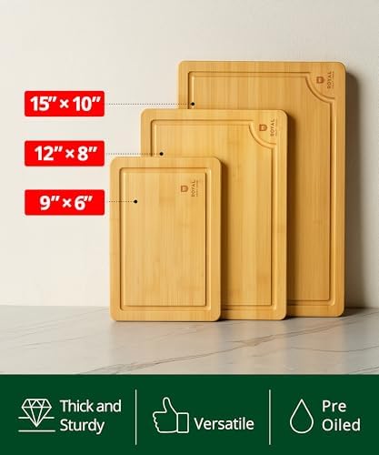 ROYAL CRAFT WOOD Wooden Cutting Boards for Kitchen Meal Prep & Serving - Bamboo Wood Serving Board Set with Deep Juice Groove Side Handles - Charcuterie & Chopping Butcher Block for Meat - Image 6