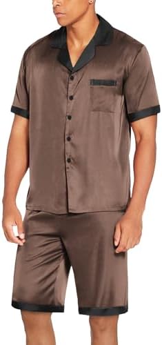 Ekouaer Men Silk Pajamas Set 2 Pieces Satin Pj Button Down Loungewear Sets - Image 2