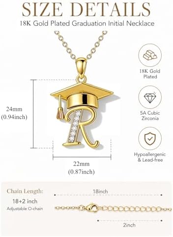 Graduation Gifts for Women, 18K Gold Graduation Initial Necklace A-Z, Inspiring Grad Pendant Necklace Present, College Seniors High School Graduations Jewelry Gifts - Image 5