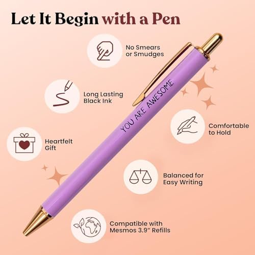 MESMOS 6pk German-Made Ink Fancy Pen Set for Women, Teacher Appreciation Gift Ideas for Women, Best Teacher Gifts Supplies, Refillable Nice Cute Pens, Boss Lady, Office Coworkers, Metal Ballpoint Pens - Image 6