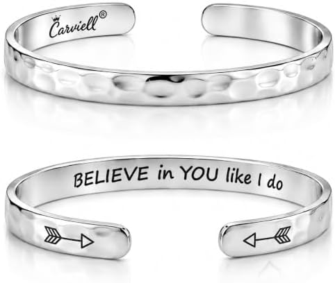 Carviell Bracelets for Women – 100+ Meaningful Engraved Messages – Solid 316L Surgical Stainless Steel Cuff Bracelet – Gift Ready by Carviell