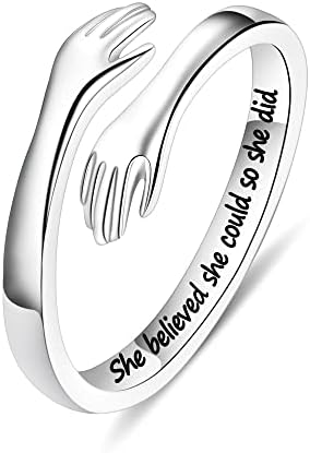 Yesteel S925 Sterling Silver Hug Ring for Women Teen Girls, Adjustable Ring Jewelry Mothers Day Birthday Gifts for Daughters Mom Sister Wife Friends Grandma by YESTEELJEWELRY