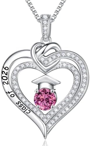 Turandoss Graduation Gifts for Her 2026, S925 Sterling Silver Birthstone Necklace Engraved Class of 2026 Inspirational Necklaces High School College Graduation Gifts for Women by TurandossJewelry