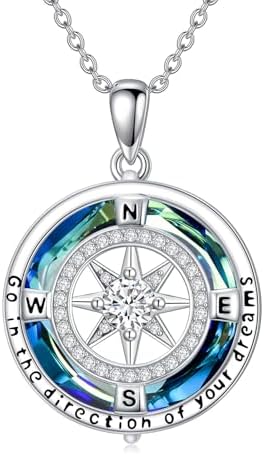TOUPOP Graduation Gift for Her 925 Sterling Silver Compass Necklace Inspirational Jewelry for Daughter Niece Girlfriend Sister College High School Student Birthday Christmas Travel Present by TOUPOP
