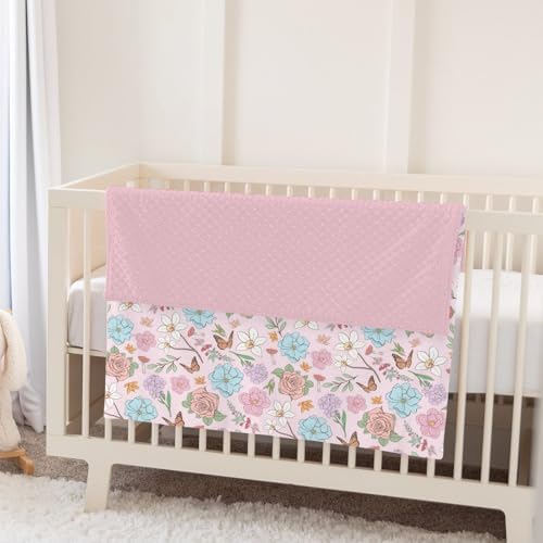 Vintage Wildflowers Baby Blankets for Girl Boy Pink Floral Leaves Mushroom Butterflies Soft Mink Dotted Backing Double Layer Swaddle Blanket Spring Garden Bed Throws for Infant Toddler Nursery 30x40 - Image 5