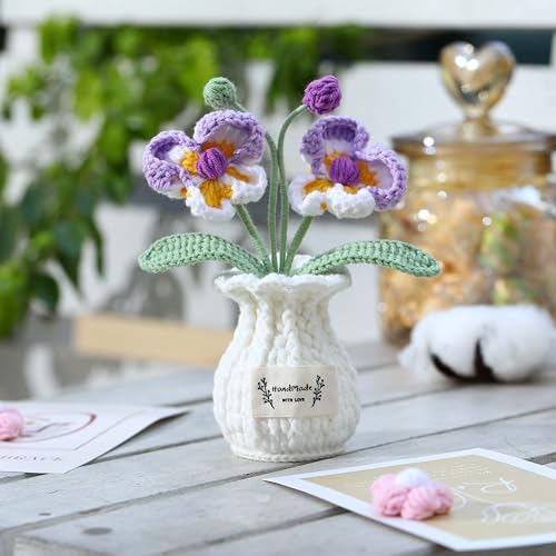 Orchid Crochet Flower Pot Purple Handmade Knitted Phalaenopsis Desk Decor for Home Office - Image 2