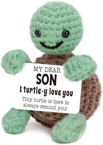 4THFARMES Mini Funny Turtle Son Gifts from Mom Dad, Birthday Gifts for Kids Teens Adults Son in Law Bonus Step, I Love You Presents Small Cute Stuff Things,Handmade Emotional Positive Crochet Turtle by 4THFARMES