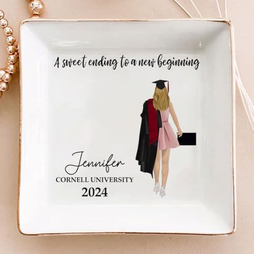 Wrappiness Graduation Personalized Jewelry Dish, A Sweet Ending To A New Beginning Ring Tray, Graduation Gifts for Her for Him, Inspirational Grad Gift, High School College Graduate Gifts (D01) by Wrappiness