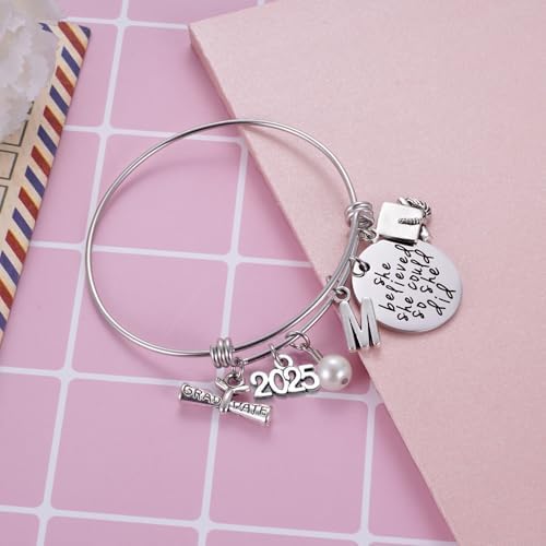Ukodnus Class of 2025 Graduation Gift - Senior 2025 Graduate Bracelet - Inspirational Graduation Gifts for Her - 26 Initial Charm Bracelets for College High School - Image 3