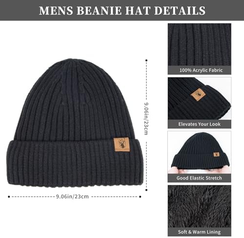 Winter Beanie Hats Long Neck Scarf for Men and Touchscreen Gloves 3PCS Set - Image 2