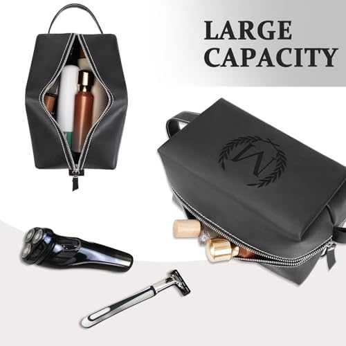 Personalized Gifts Travel Toiletry Bag for Men Engraved Initial PU Leather Waterproof Shaving Bag for Toiletries Accessories Fathers Day Birthday Gift for Men Dad Husband Son, Black Q - Image 6