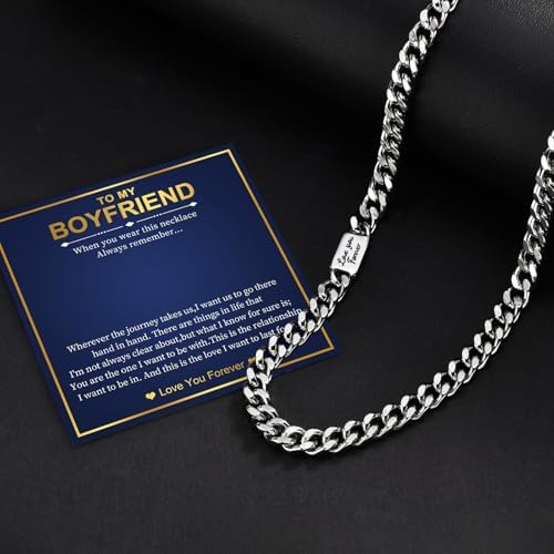 MEALGUET Cuban Link Chain Necklace for Men : Men's 316L Stainless Steel Silver Love You Forever Engraved Curb Chains Necklaces for Son Grandson Nephew Boyfriend, Jewelry Gifts for Birthday Valentines - Image 4