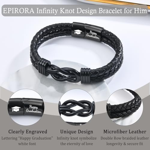 EPIRORA Graduation Jewelry Gifts for Him- Black Braided Leather Bracelets for Men, Cool Class of 2026 5th Grade 8th Grade Middle School College Master Degree Graduation Gifts - Image 4
