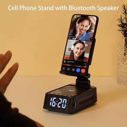 Gifts for Men Women, Phone Stand with Bluetooth Speaker&Clock, Birthday Gifts for Him, Phone Holder with Wireless Speaker, Ideal for Dad Mom Husband Boy, Cool Tech Gadget for Men - Image 3