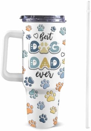 Dad Gifts for Dad from Daughter Son Best Dad Ever Tumbler with Handle and Straw 40oz, Personalized Dad Tumbler with Kids Names, Custom Coffee Tumbler for Dad Birthday Christmas Fathers Day Cup Gift - Image 2