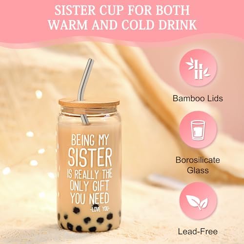 Sister Gifts from Sisters Birthday Gifts for Sisters Adult Best Sister Ever Gift Ideas for Women Cool Presents Set with Funny Glass Cup, Unique Makeup Bag, Scented Candle, Bracelet, Jewelry Tray - Image 2