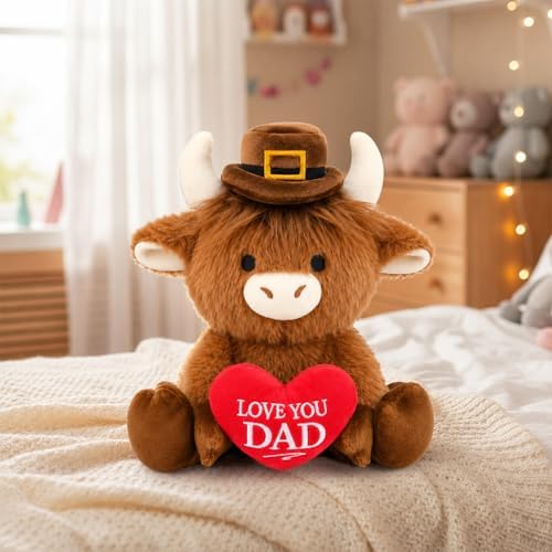 Highland Cow Plush Toy,Highland Cow Stuffy with Holding Love You DAD Heart - Image 6